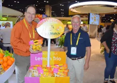 John Carter and John Chamberlain with Limoneira stand by the new Mix 'n Match lemons. The pouch bags contain pink lemons, Meyer lemons and classic lemons and will be available in stores from January until March.